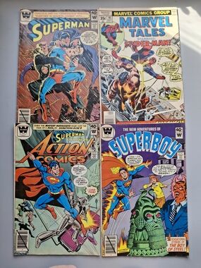 Vintage 70s Superman, Superboy, and Spiderman Whitman Comic Books Lot Of 4 Retro